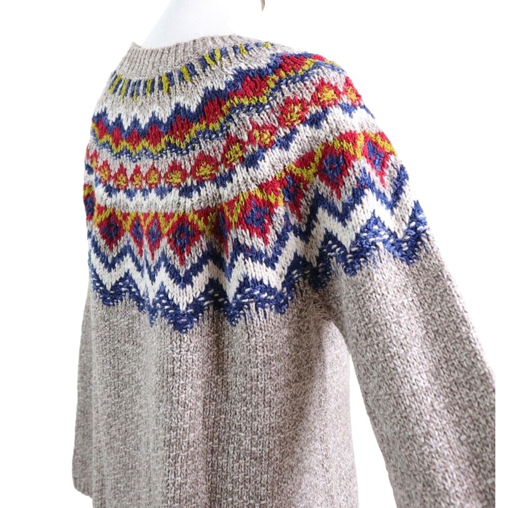 J Jill Size M Fair Isle Sweater Cotton Blend Pullover Light Brown - Picture 6 of 10